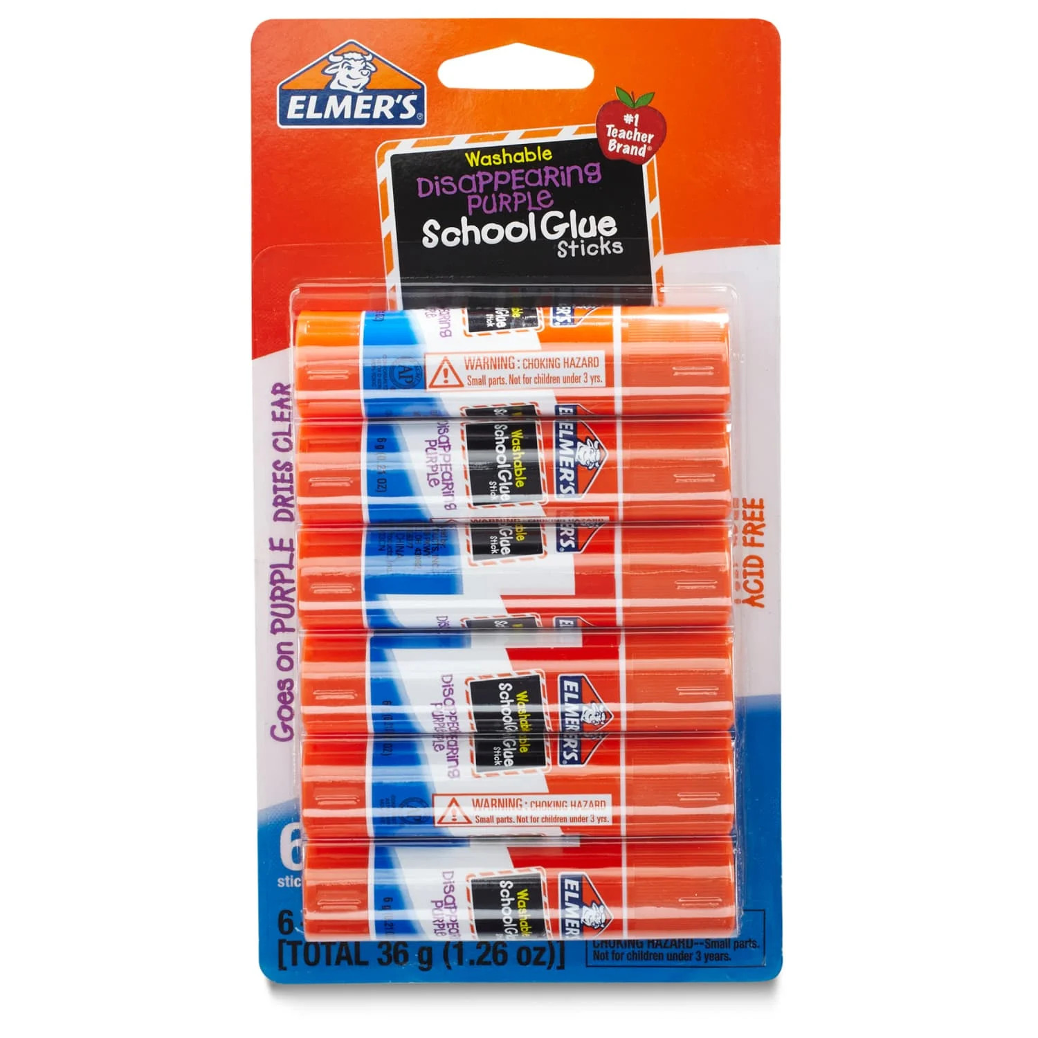 Elmer's Disappearing Purple School Glue Sticks, Washable, 0.21 Ounce Glue Sticks, 6 Count | Walmart (US)