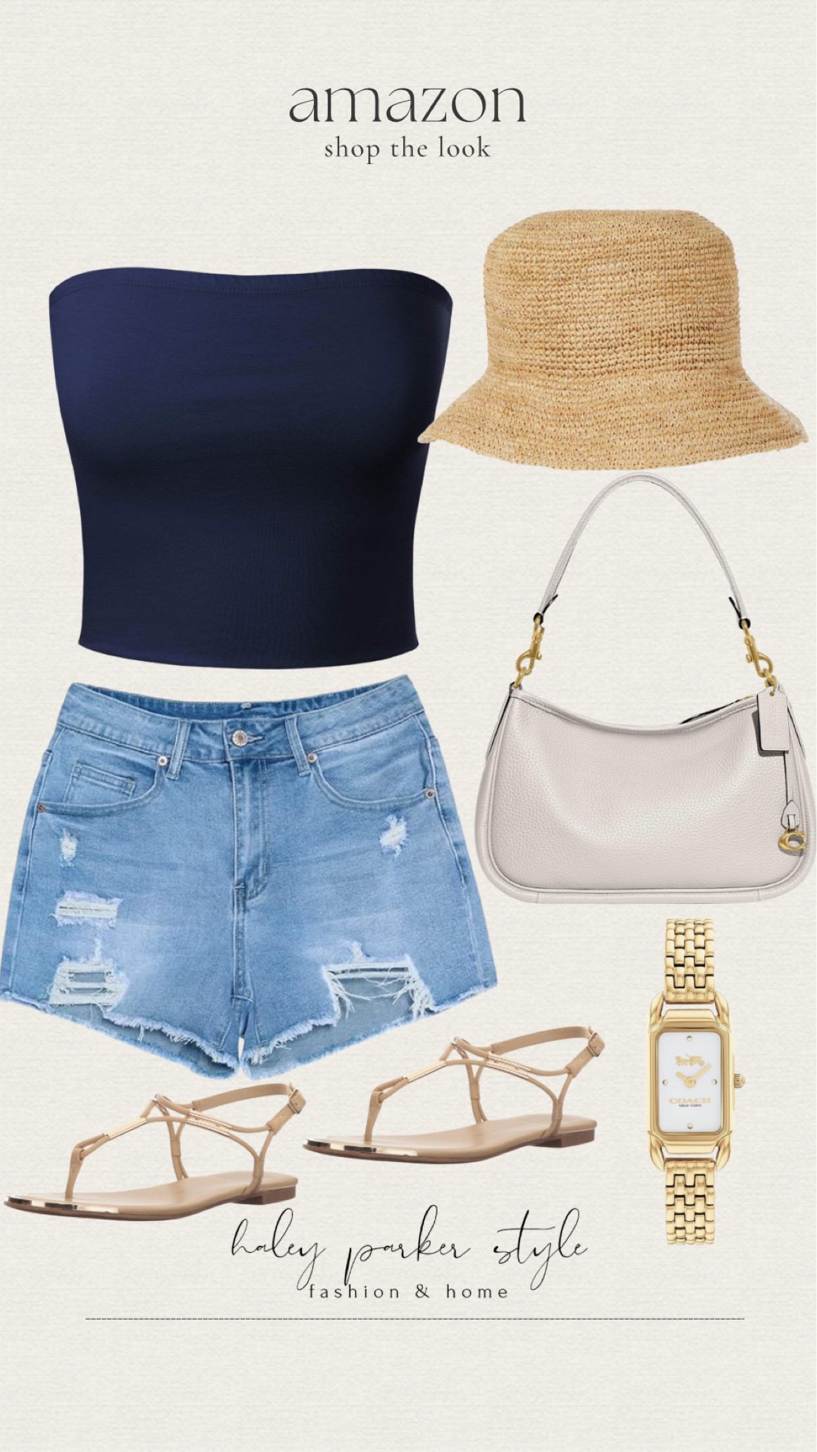 Amazon shop the look! 

Denim shorts, tube top, sandals, watch, hat, gold jewelry, sandals 

#LTKItBag #LTKStyleTip #LTKShoeCrush