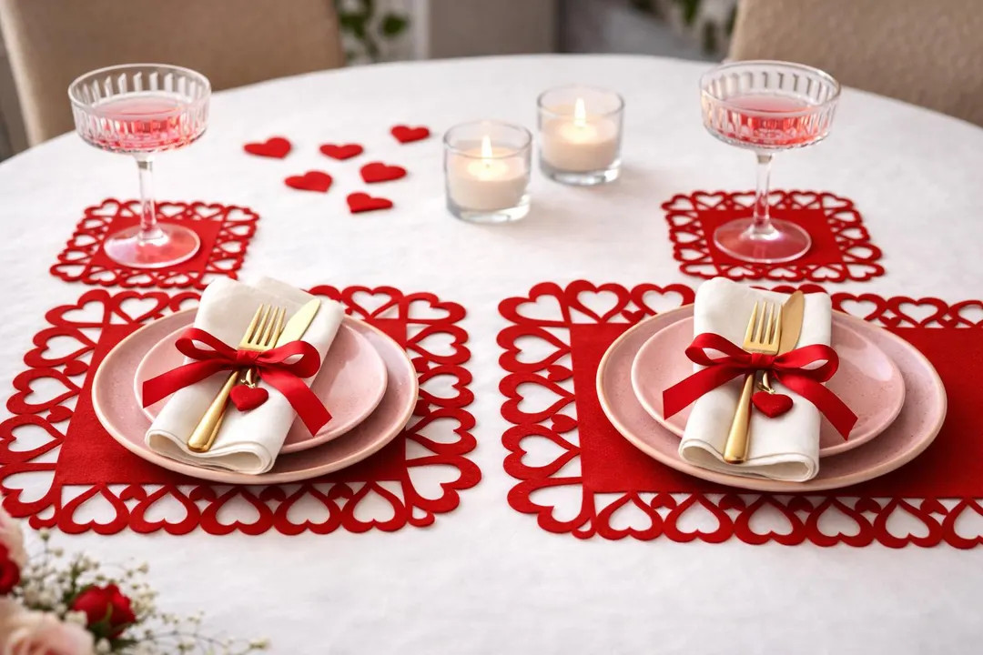 Valentines Day Gift Heart Felt Placemats & Coasters Set, Romantic Table Decor - Etsy | Etsy (US)
