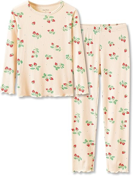 Cute Floral/Fruit Pajamas for Toddler & Little Girls Snug-Fitting Long Sleeves & Pants 2 Piece PJ... | Amazon (US)