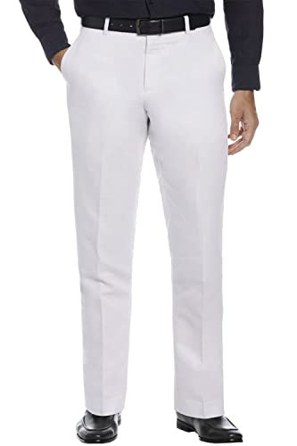 Perry Ellis Portfolio Essentials Men's Linen Blend Dress Pants, Durable Solid Twill, Modern Fit, Breathable & Lightweight, Bright White, 32W x 29L | Amazon (US)
