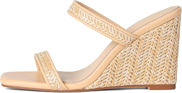 EQAUDES Wedge Sandals for Women Beach Shoes Espadrilles - Square Toe, Chunky Heel, Slip-On, Slide... | Amazon (US)