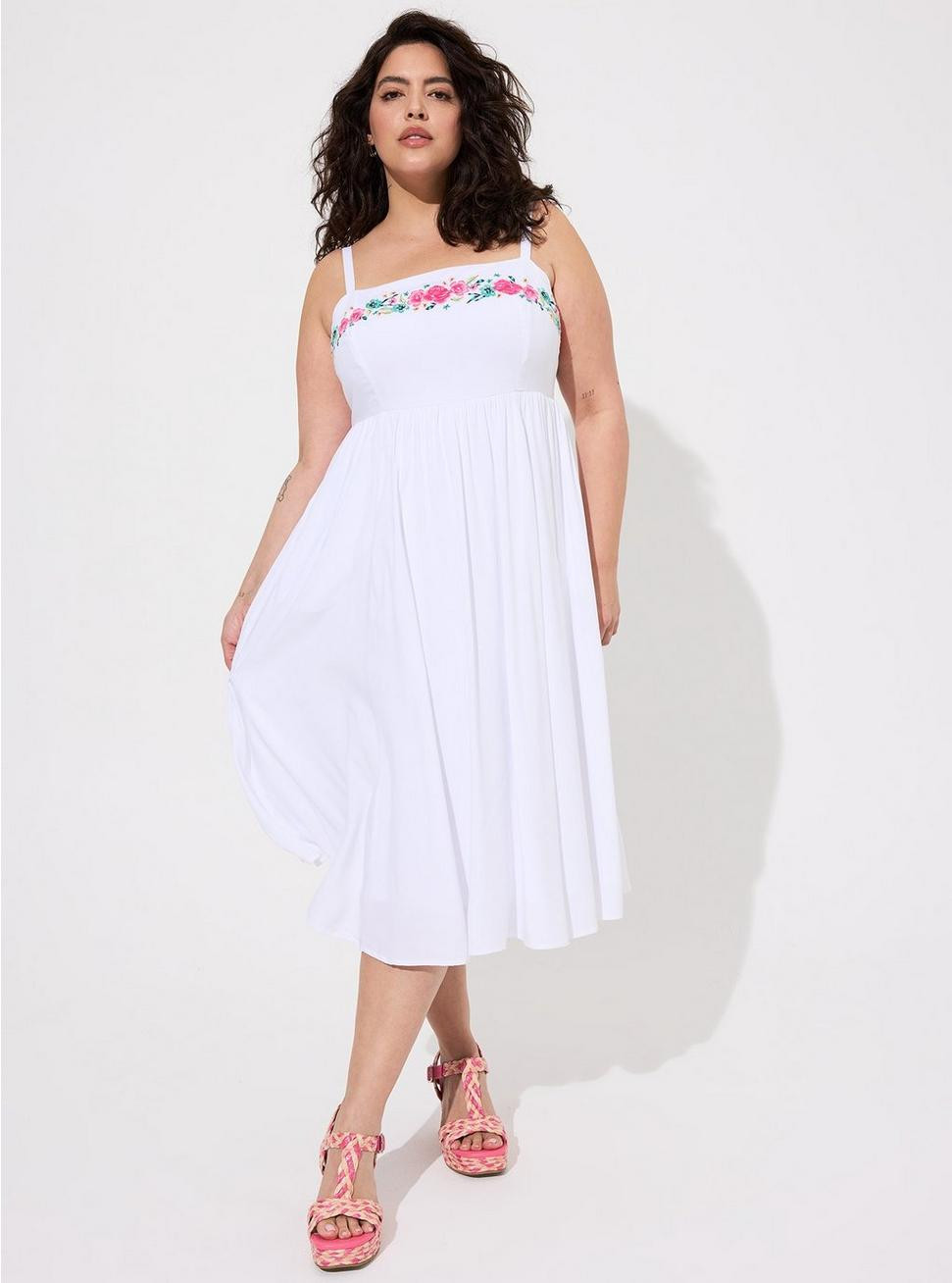 Midi Challis Embroidered Neck Sundress | Torrid (US & Canada)