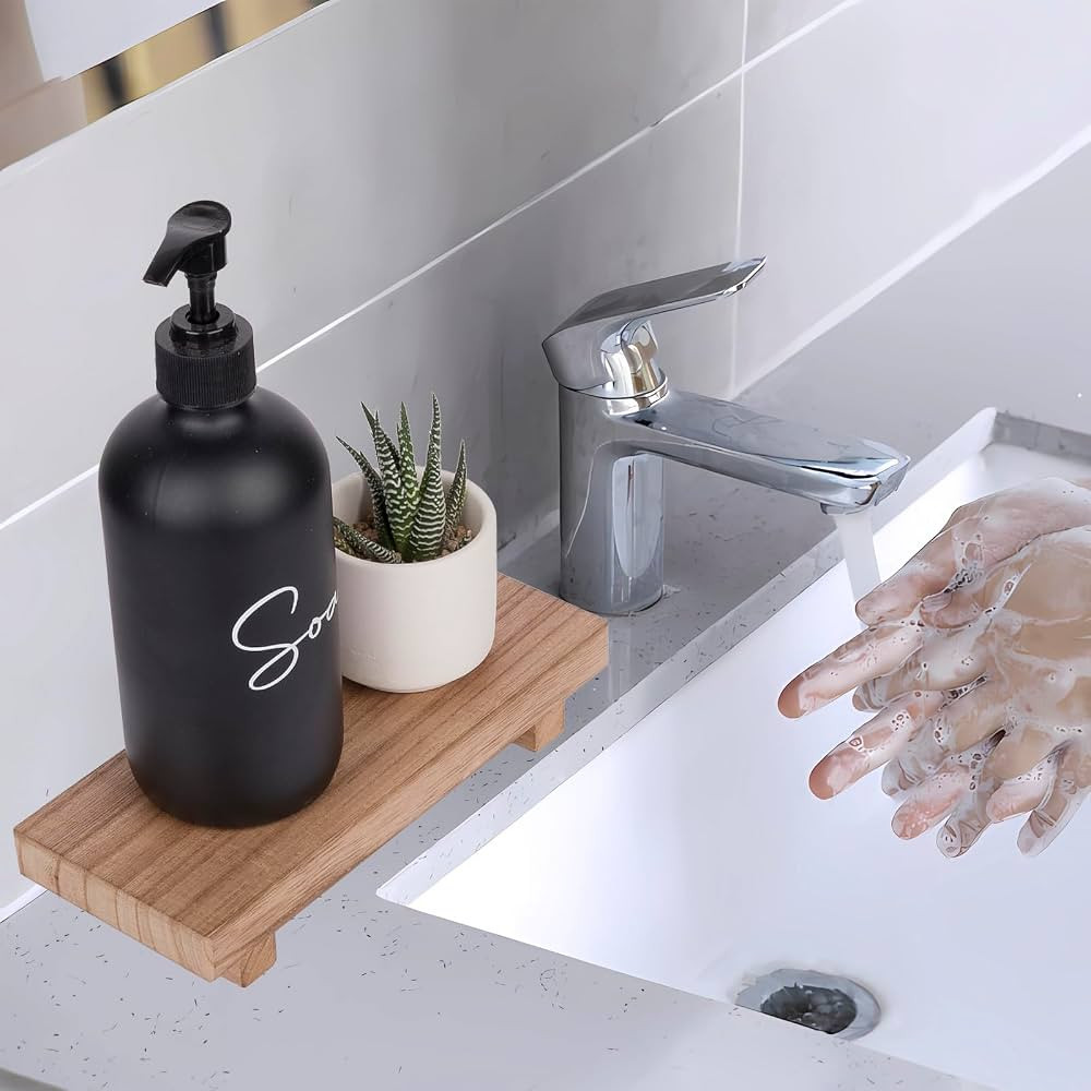 Small Wood Tray Pedestal Stand Farmhouse Bathroom Decor Decorative Wooden Riser Kitchen Soap Dish... | Amazon (US)