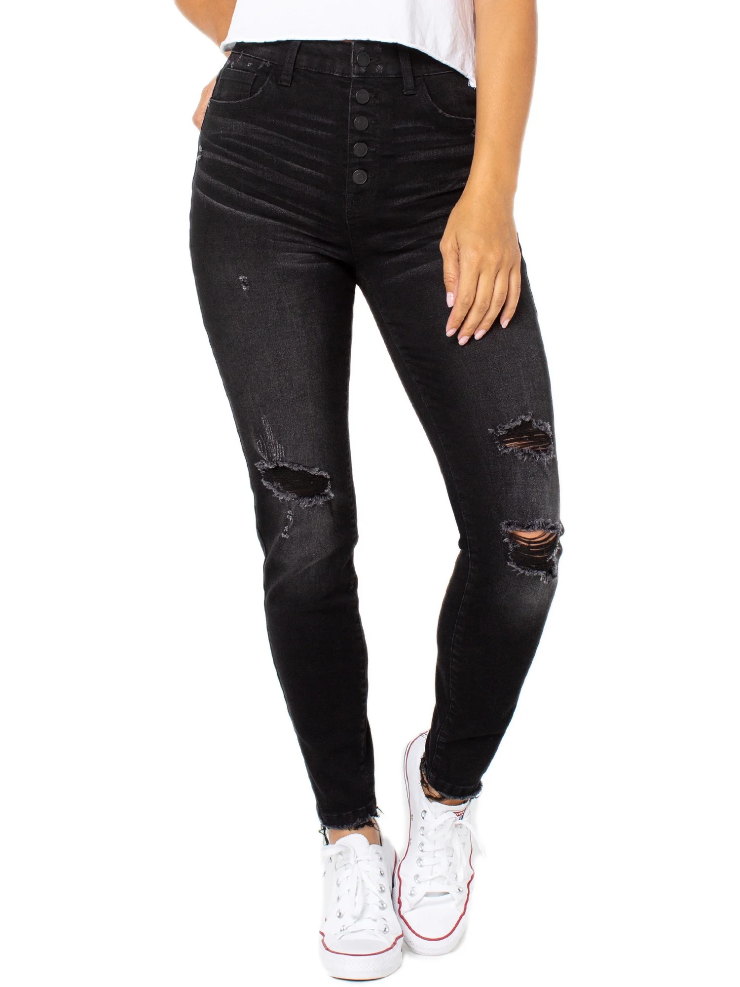 Celebrity Pink Women's Juniors Curvy Exposed Button Jeans - Walmart.com | Walmart (US)