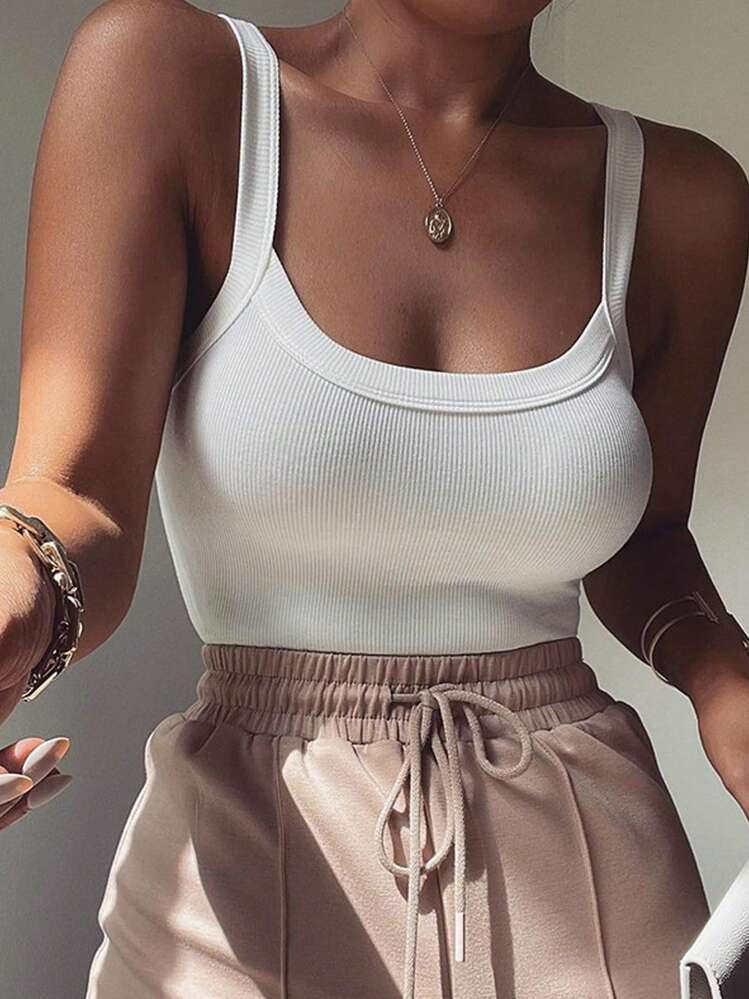 INAWLY Women'S Solid Color Ribbed Strappy Bodysuit | SHEIN