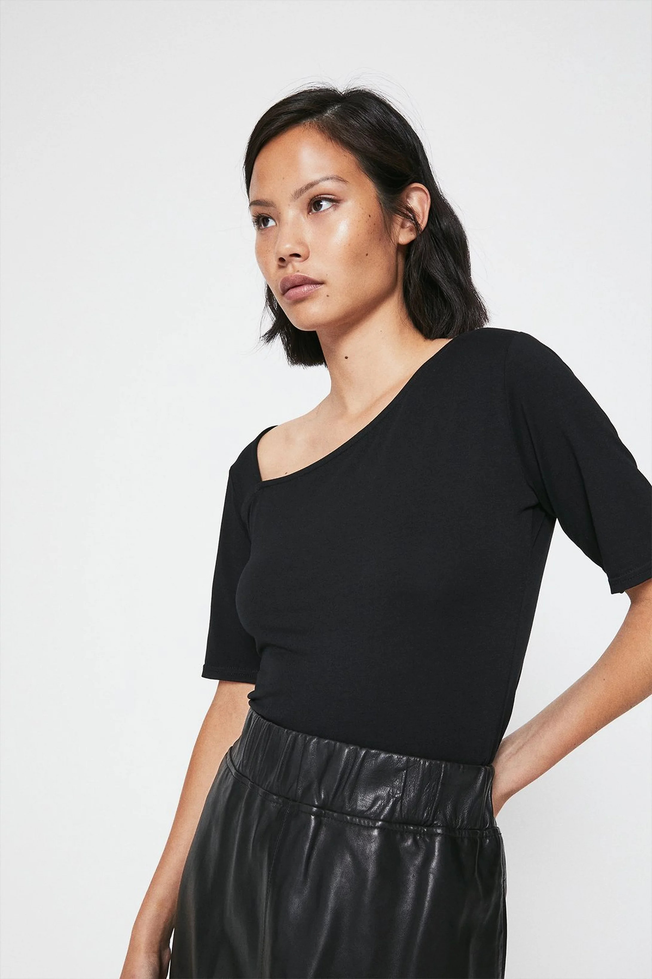 Asymmetric Neck Half Sleeve Top | Warehouse UK & IE