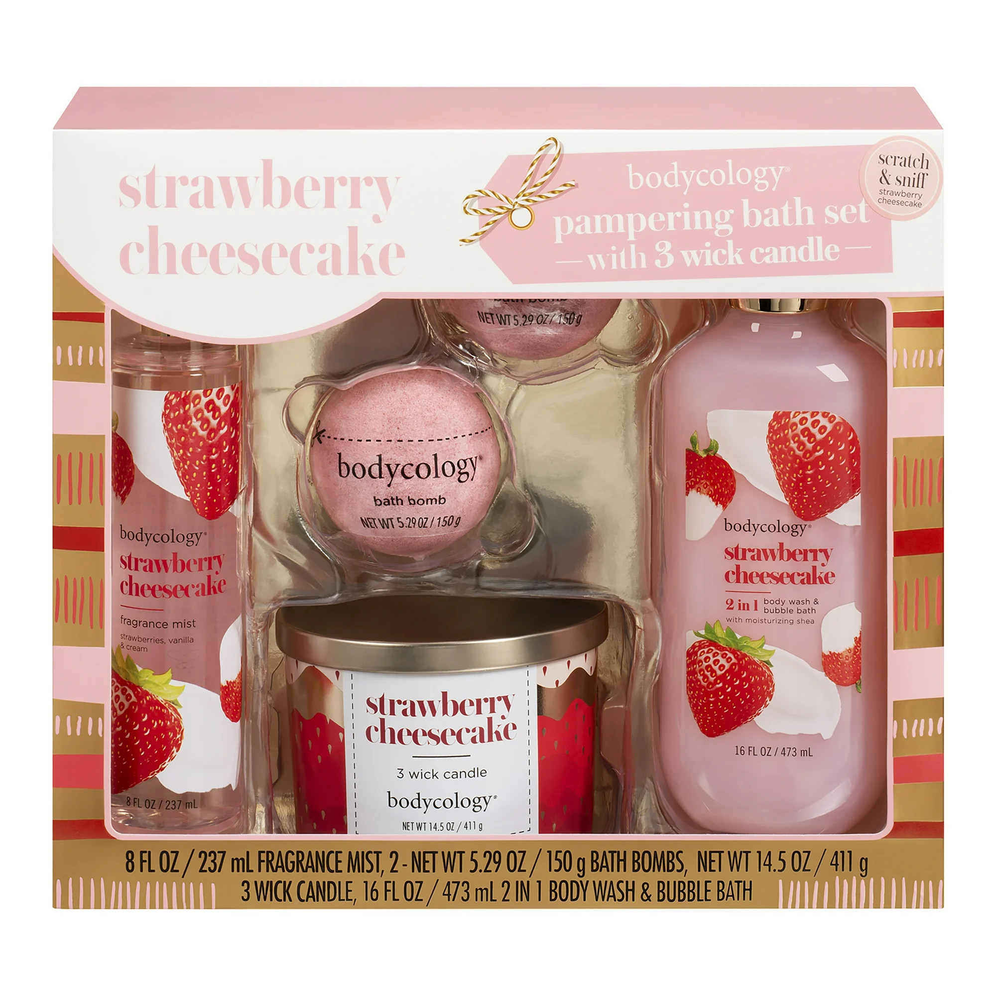 Bodycology Strawberry Cheesecake Pampering Bath Set with 3 Wick Candle | Walmart (US)