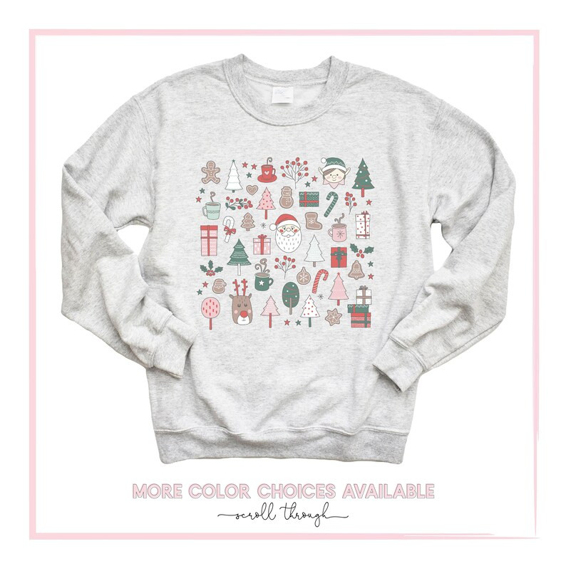 Christmas Sweatshirt, Holiday Shirt Little Things Favorites Doodles,Xmas Crewneck Pullover Sweate... | Etsy (US)
