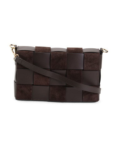 Made In Italy Suede And Leather Woven Flap Over Crossbody | TJ Maxx