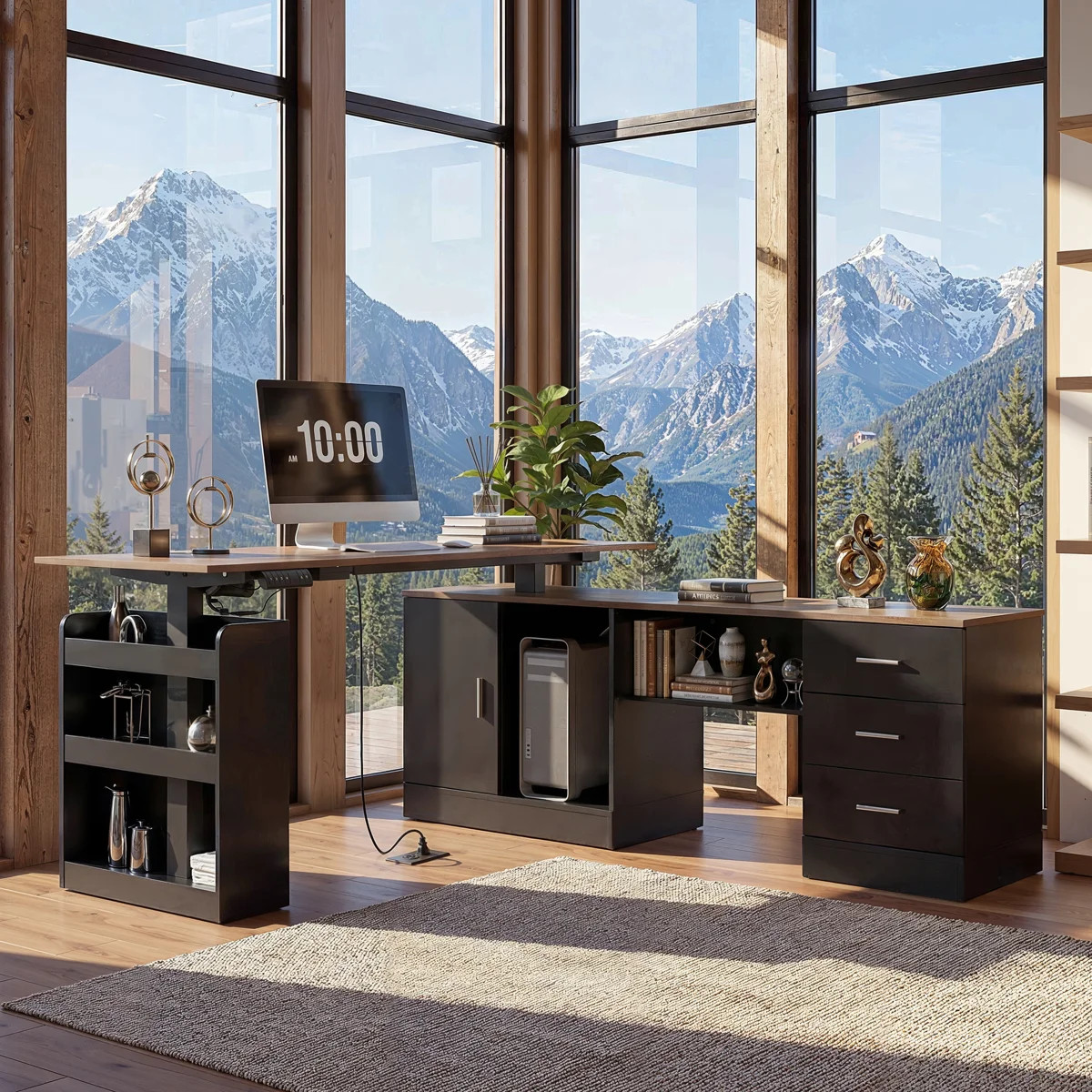 63'' L-Shaped Electric Standing Desk With Drawers, Adjustable Height Workstation With Storage She... | Wayfair North America