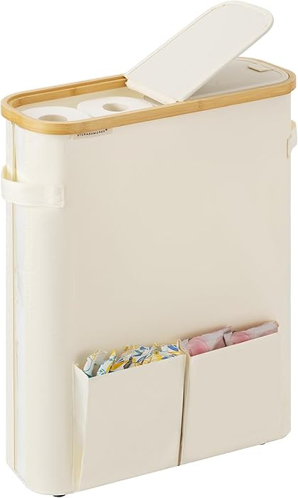 StorageWorks Toilet Paper Storage with Dual Flip Lids, Toilet Paper Holder Basket with Side Pocke... | Amazon (US)