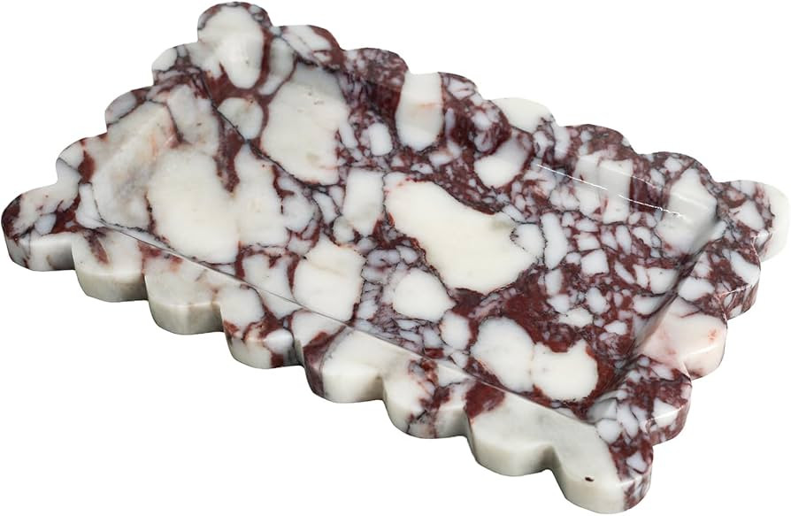 Natural 100% Marble Vanity Tray Luxury Scalloped Marble Storage Square Rectangle Tray for Home De... | Amazon (US)