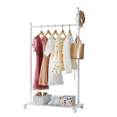 Metal Clothing Rack with Wheels, 41.5inch Coat Rack for Hanging Clothes, Moveable Standing Garment with Storage Shelf-White | Target