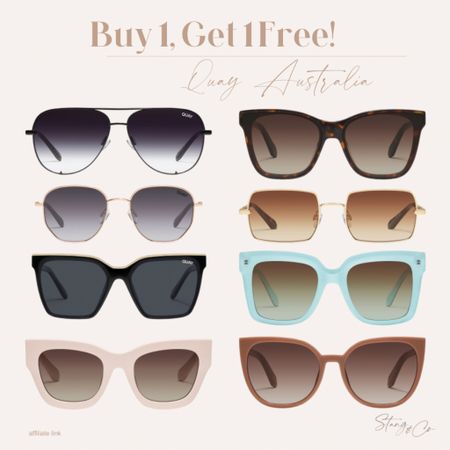 Buy 1, get 1 free at Quay Australia! Find a huge selection of sunglasses in a variety of styles. These are great quality and such an amazing price during the sale. 

Aviator, cat eye, oversized, summer sunglasses, ootd

#LTKsalealert #LTKstyletip #LTKfindsunder50