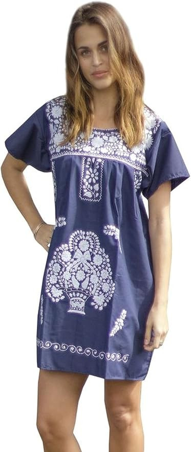 Liliana Cruz Embroidered Mexican Peasant Mini Dress | Amazon (US)