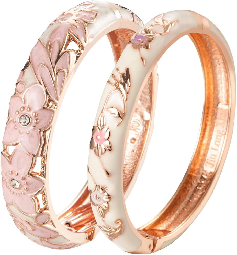 UJOY Bracelet Cloisonne Jewelry Fashion Opening Hinged Bangles Crafted Blue Colored Enamel Flower... | Amazon (US)