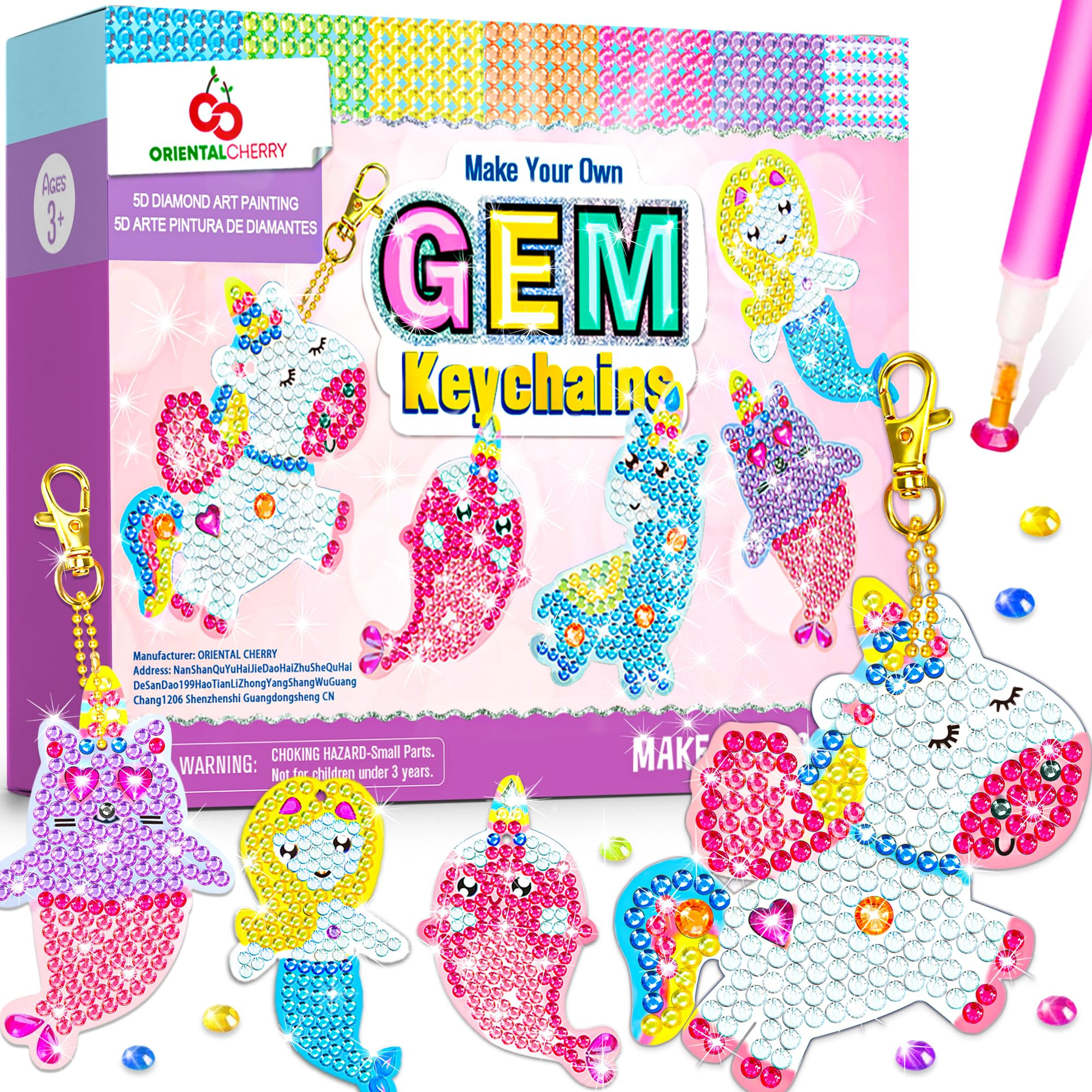 Arts and Crafts for Kids Ages 8-12 - Make Your Own GEM Keychains - 5D Diamond Art Painting by Num... | Amazon (US)