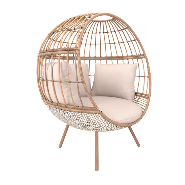 Origin 21 Brennfield Woven Teak Steel Frame Stationary Egg Chair with Off-white Cushioned Seat | Lowe's