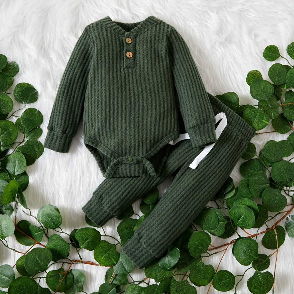 2pcs Solid Waffle Long-sleeve Baby Set Only £9.99 PatPat UK | PatPat
