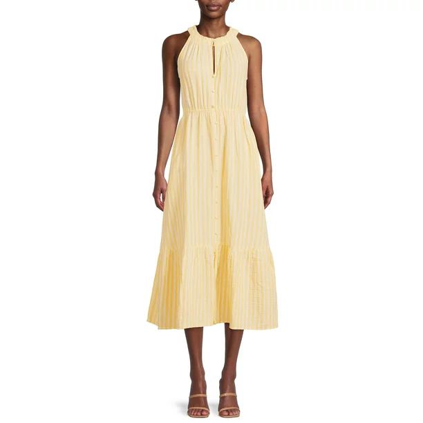 Time and Tru Women's Sleeveless Double Cloth Midi Dress - Walmart.com | Walmart (US)