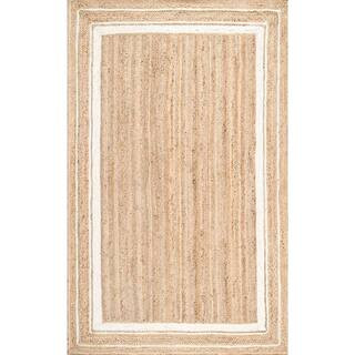 Rikki Braided Border Jute Off-White 6 ft. x 9 ft. Area Rug | The Home Depot