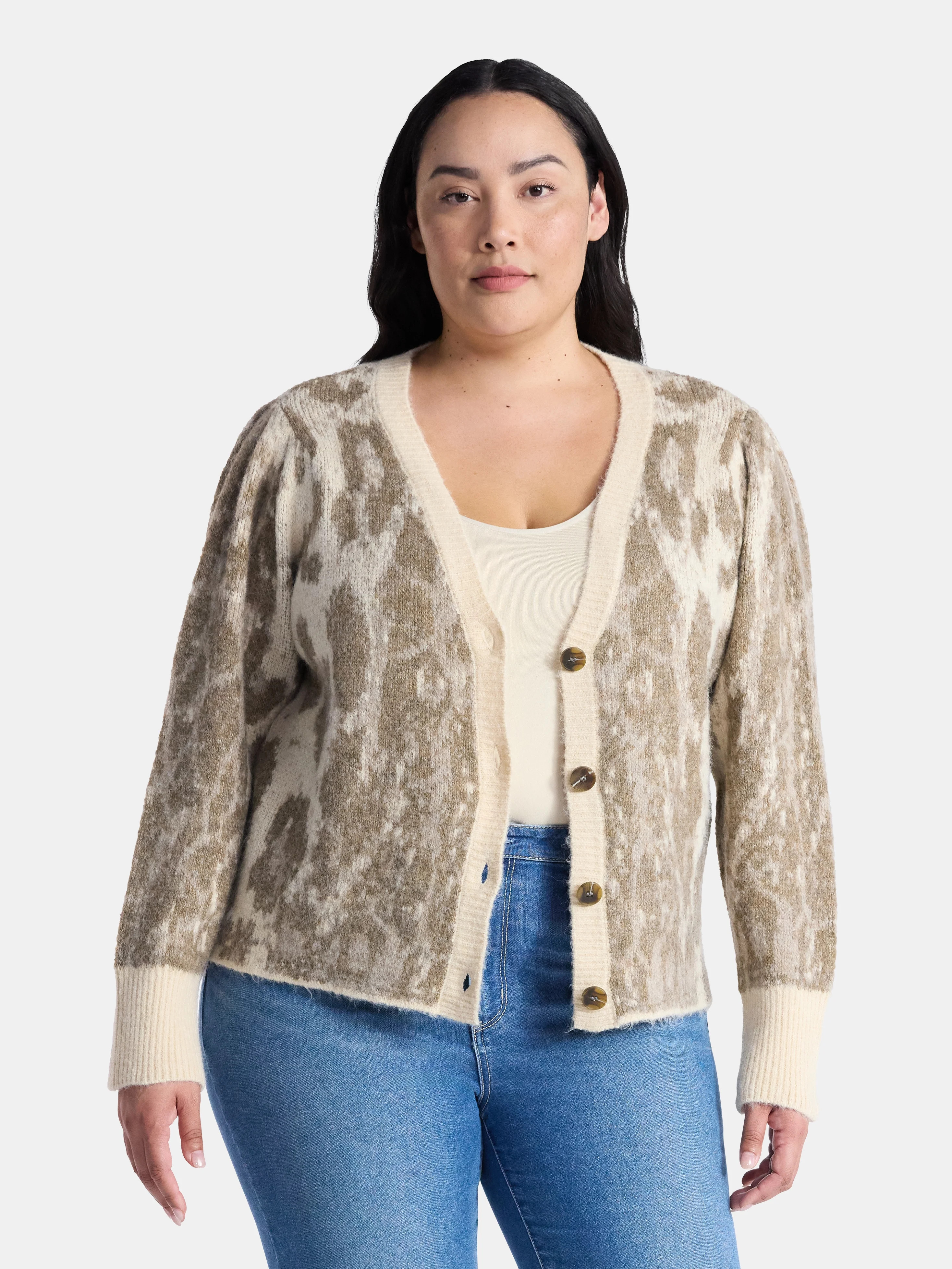 Terra & Sky Women's Plus Animal Print Cardigan Sweater, Lightweight, Sizes 0X-4X | Walmart (US)