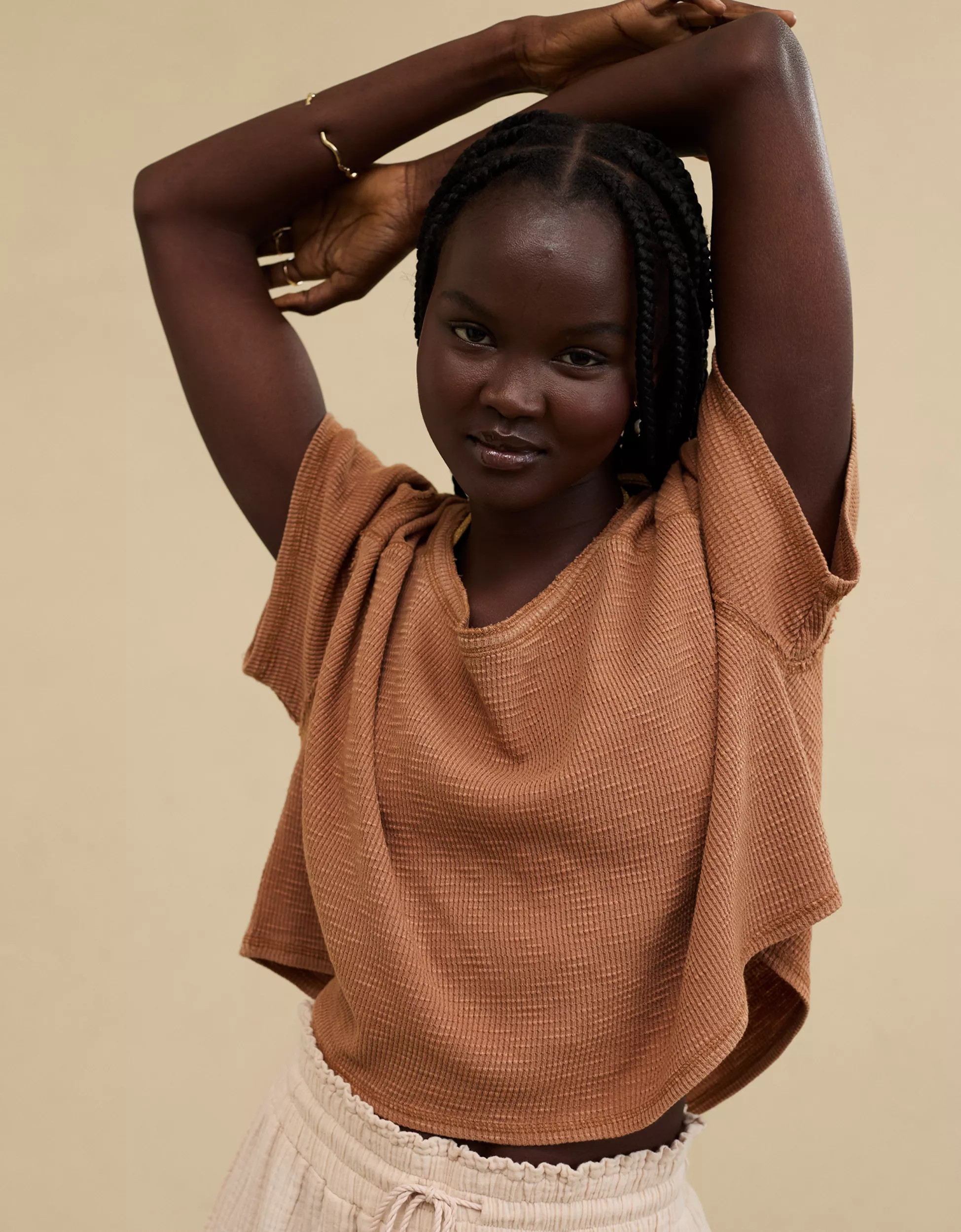 Aerie Cropped Waffle T-Shirt | Aerie