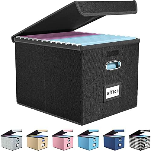 Upgrade Portable File Organizer Box, Huolewa Large Linen Hanging Office Document Storage Box with... | Amazon (US)
