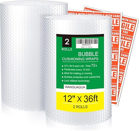 2 Pack 12 Inch x 72 ft Total Bubble Packing Wrap for Moving Boxes Shipping Cushioning Supplies Pe... | Amazon (US)