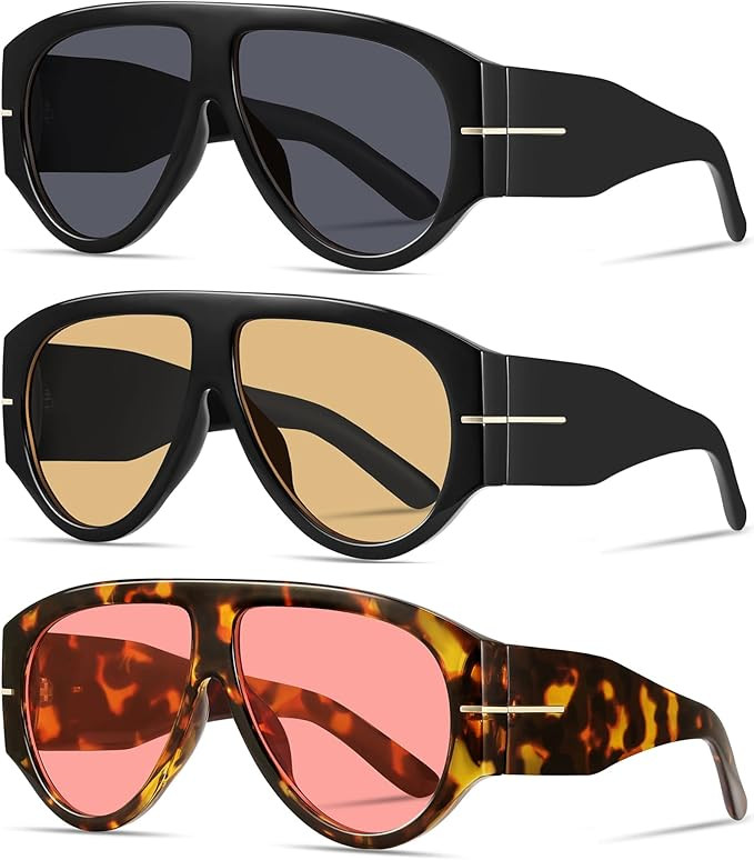 Oversized Retro Aviator Sunglasses for Women Men Trend 70s Thick Classic Vintage Style Sun Glasse... | Amazon (US)