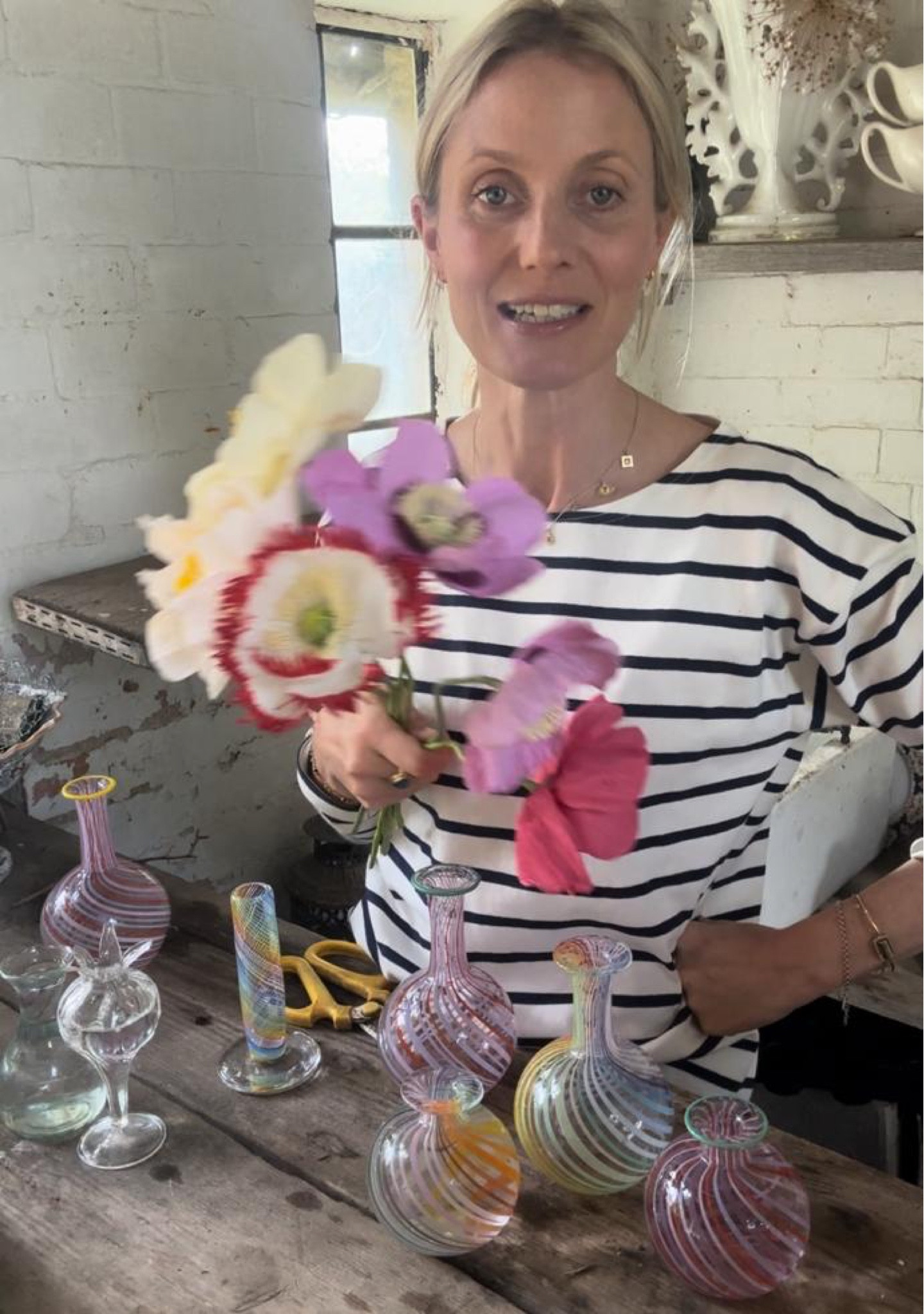 Wearing the easy-chic Breton jersey from Navy Gray. Everyone needs one! With our beautiful Rainbow Summer tabletop collection  featuring swirly coloured filigrana vases & paper poppies! 🌸🌈 

#LTKspring #LTKsummer #LTKeurope