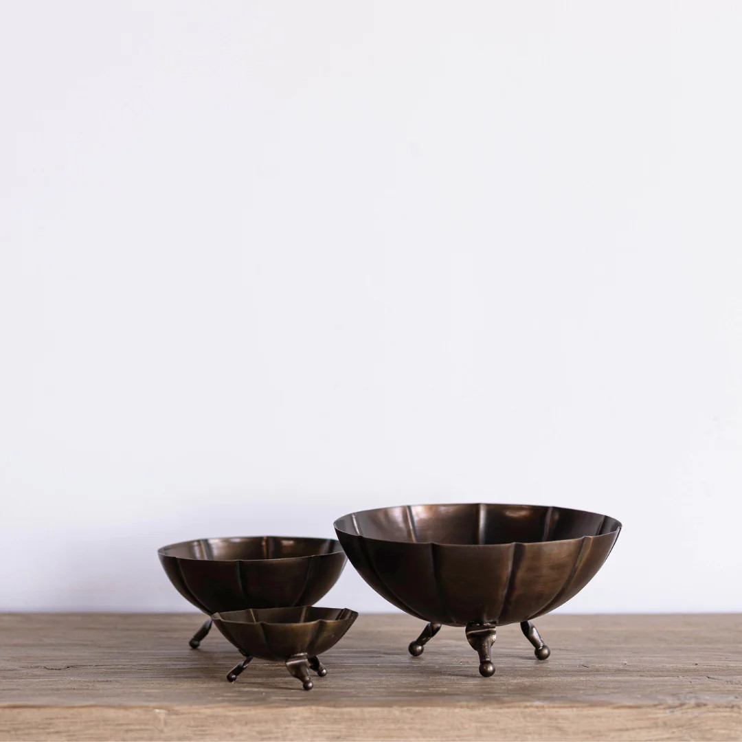Vintage Inspired Brass Scalloped Footed Bowl Set of 3 | By Luxe B Co. | luxe bCO