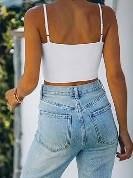 REORIA Women’s Sexy Adjustable Spaghetti Strap Double Lined Seamless Camisole Tank Yoga Crop To... | Amazon (US)