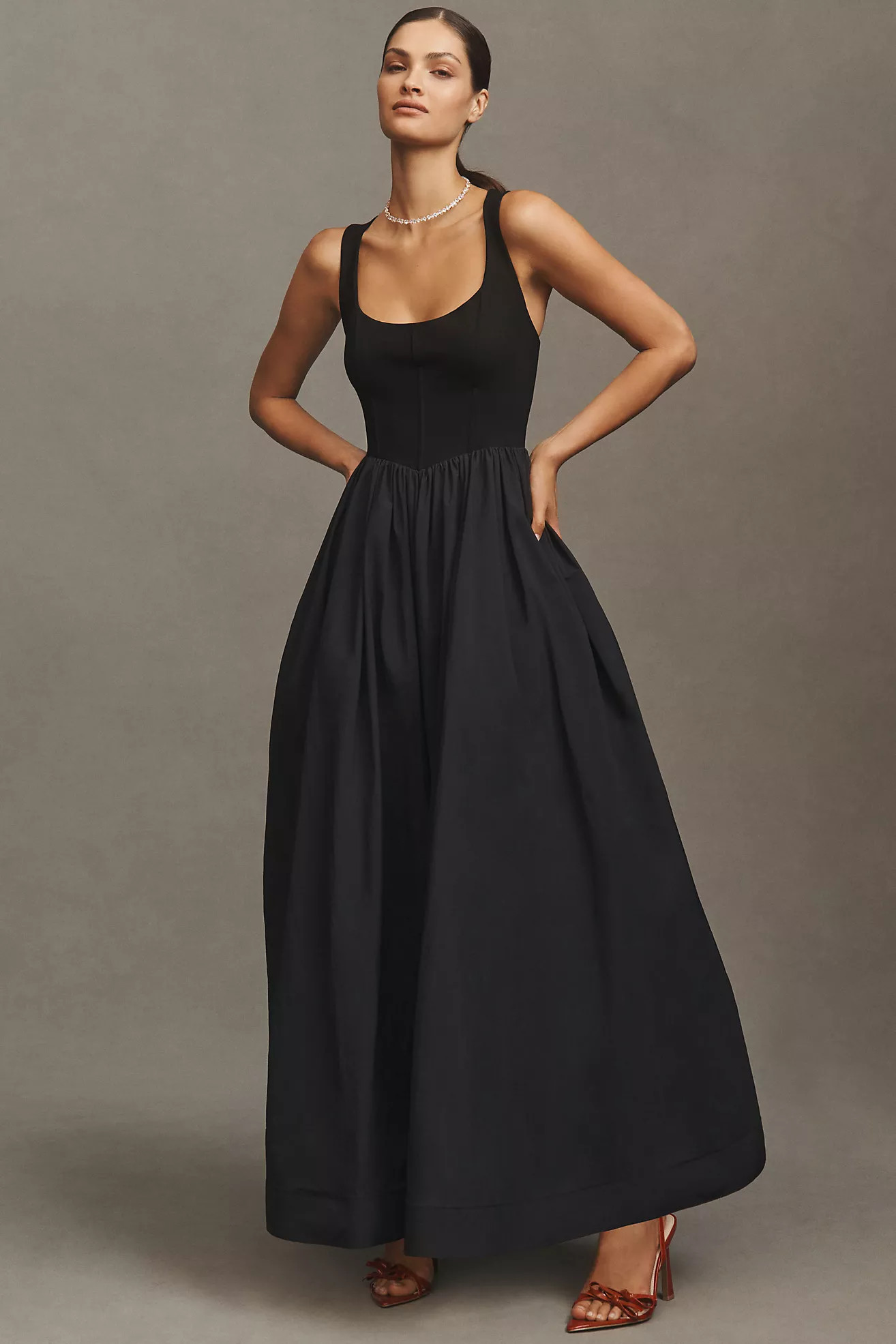 BHLDN Jemma Scoop-Neck Corset Fit & Flare Maxi Dress | Anthropologie (US)