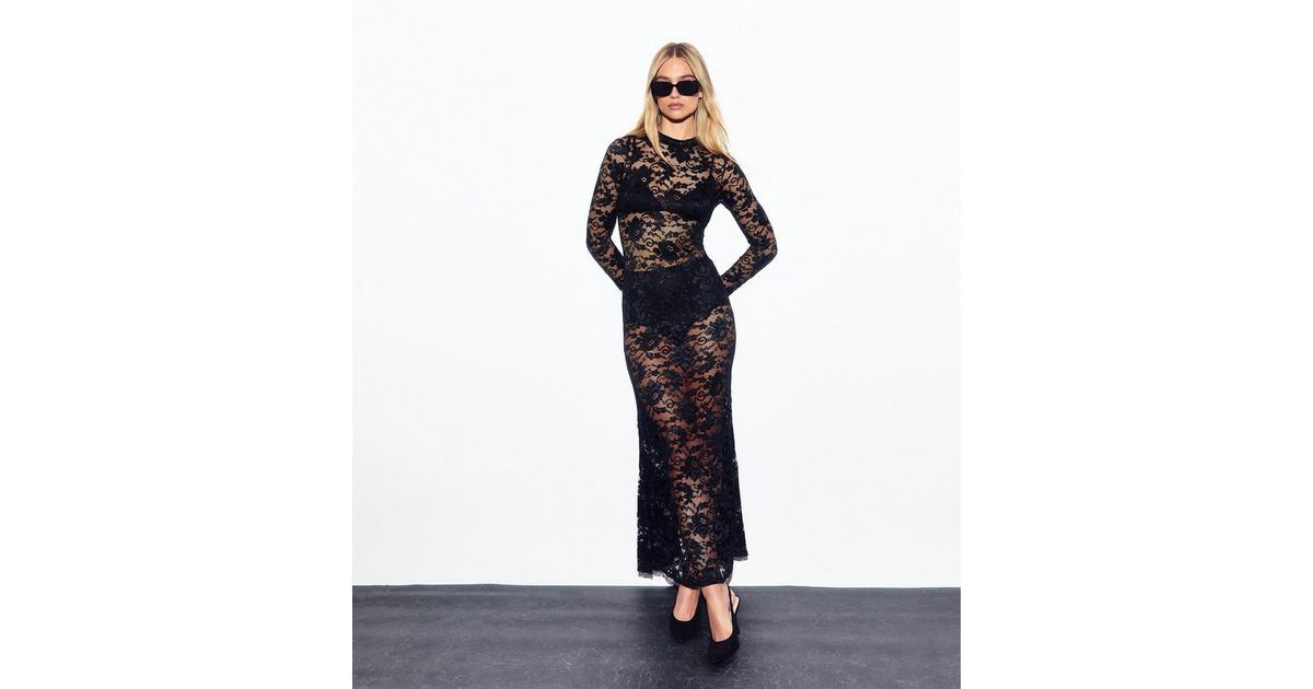 Black Floral Lace Long Sleeve Maxi Dress
						
						Add to Saved Items
						Remove from Saved ... | New Look (UK)