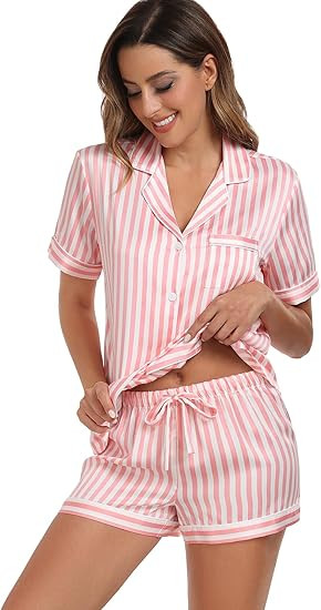 Serenedelicacy Women's Satin Pajama Set 2-Piece Sleepwear Loungewear Button Down Short Sleeve Sil... | Amazon (US)