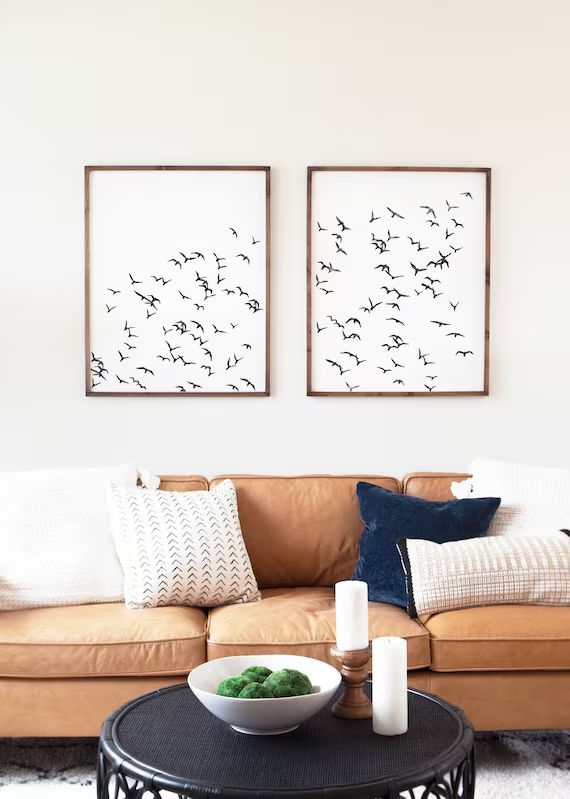 Bird Flock Silhouette Set of Two, Framed and Unframed, Birds in Flight Watercolor Print, Wall Art... | Etsy (US)