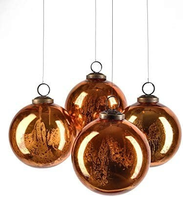 Serene Spaces Living Set of 4 Antique Copper Mercury Glass Balls, Ornaments for Holiday Décor, Measu | Amazon (US)