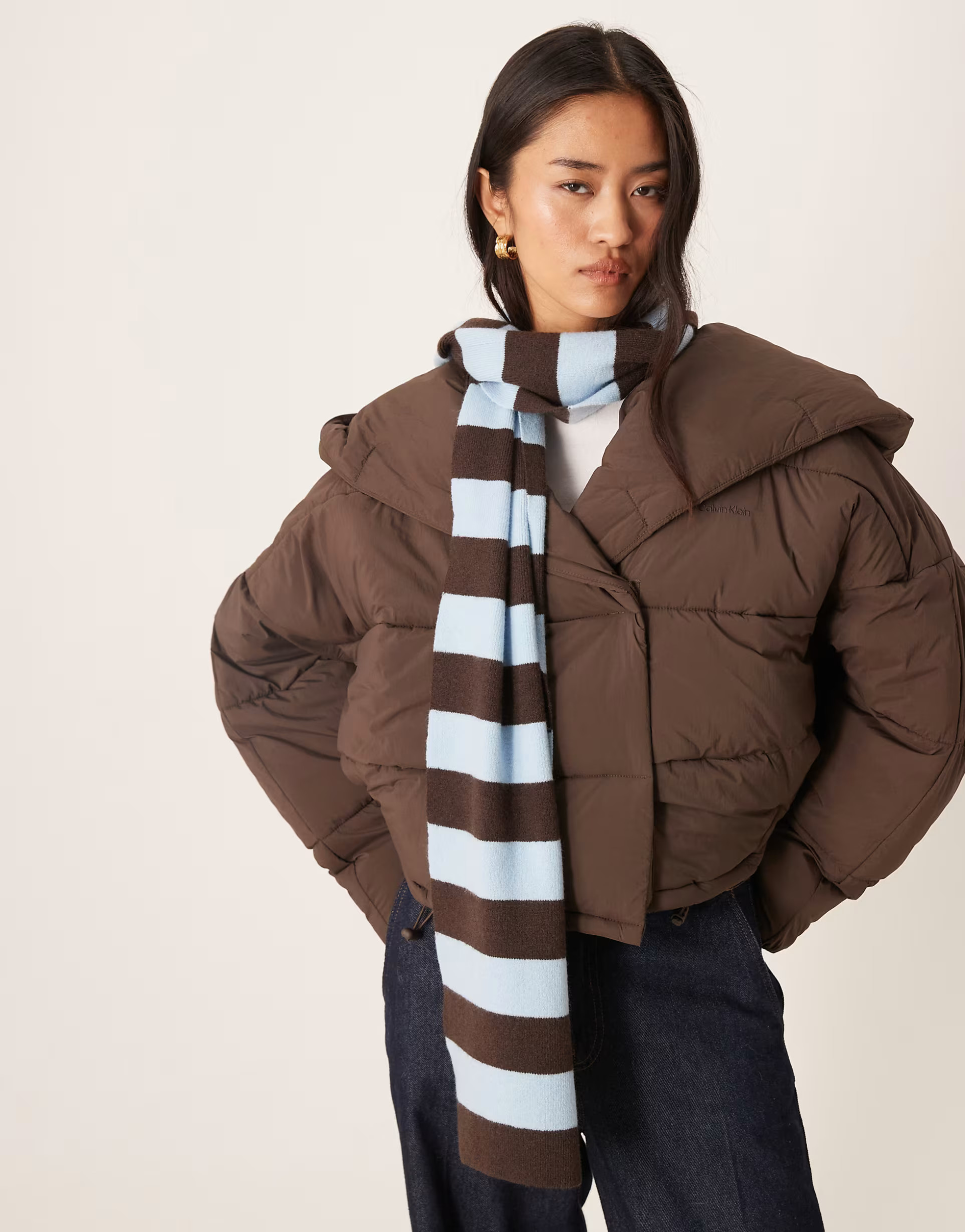 My Accessories knit striped scarf in blue and brown | ASOS (Global)