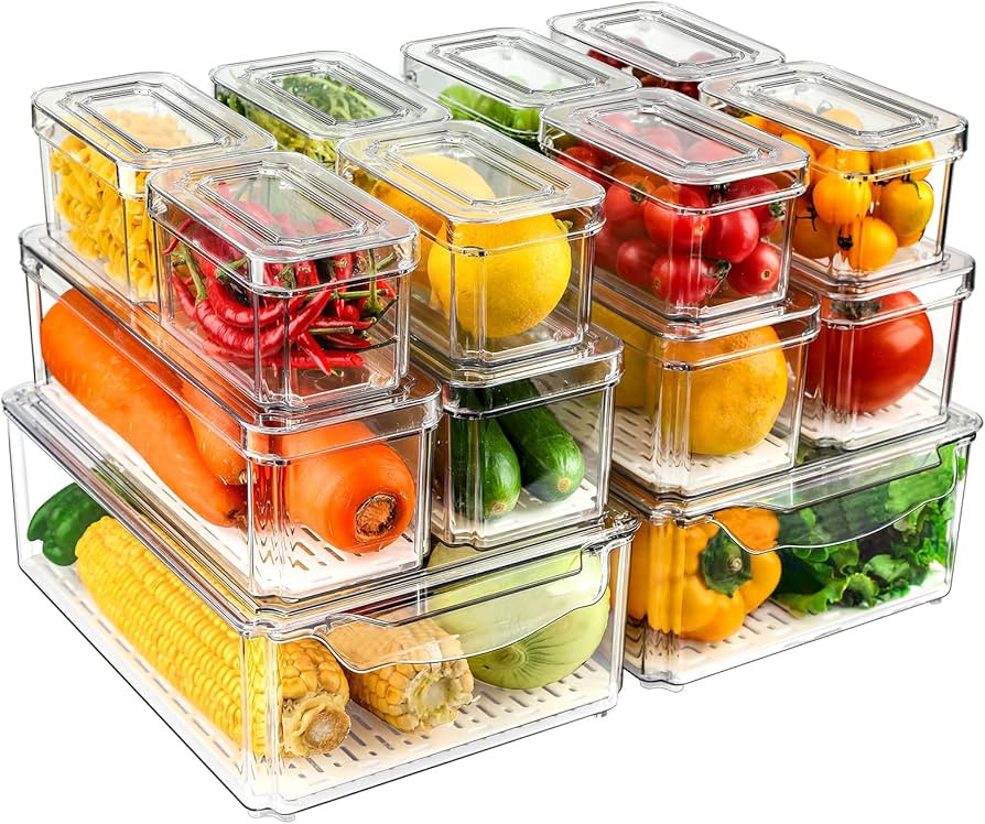 14 Pack Fridge Organizers and Storage - Refrigerator Organizer Bins with Lids, BPA-Free Fridge Or... | Amazon (US)
