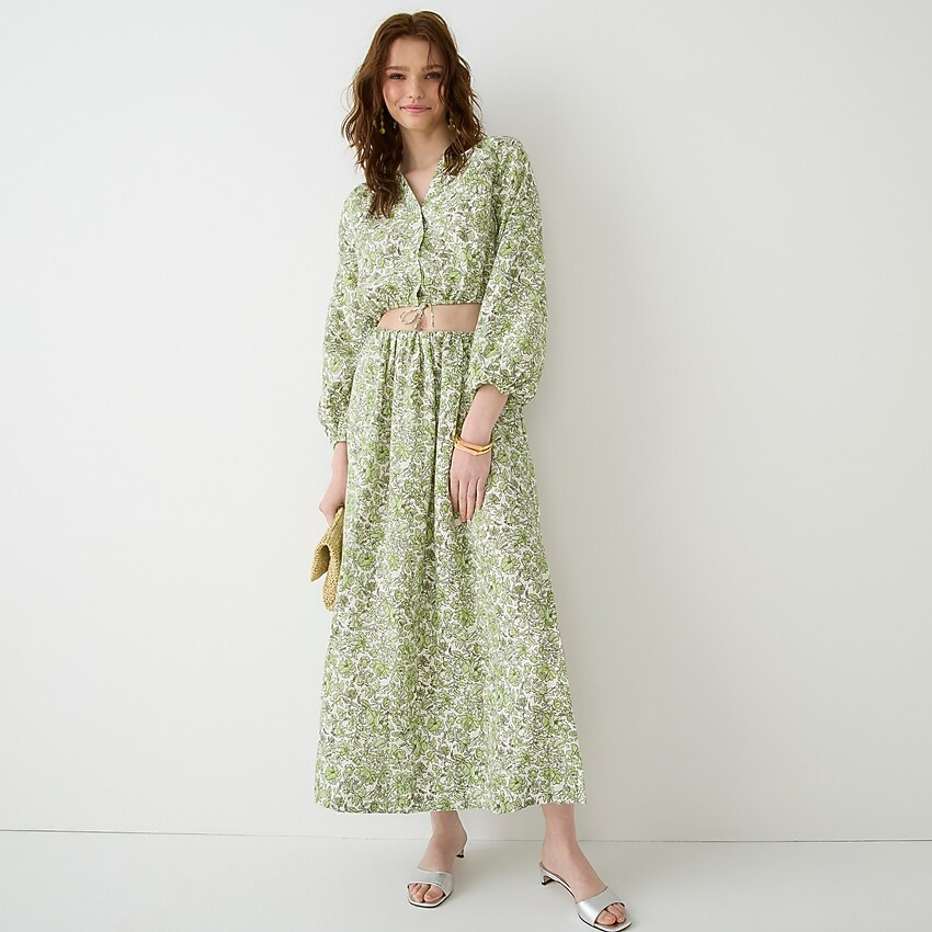 Linen maxi skirt in tossed floral | J. Crew US