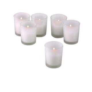 Light In The Dark White Frosted Glass Round Votive Candle Holders with White Votive Candles (Set ... | The Home Depot
