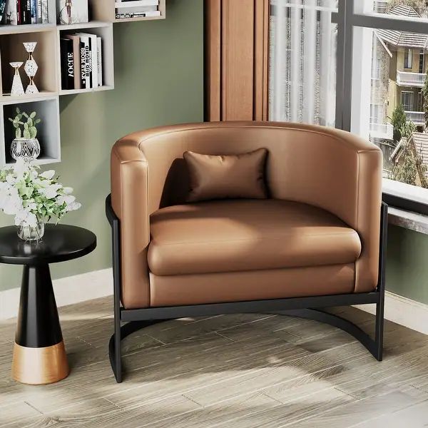 Accent Chair, Velvet Barrel Chair Modern Arm Chair for Living Room - Brown | Bed Bath & Beyond