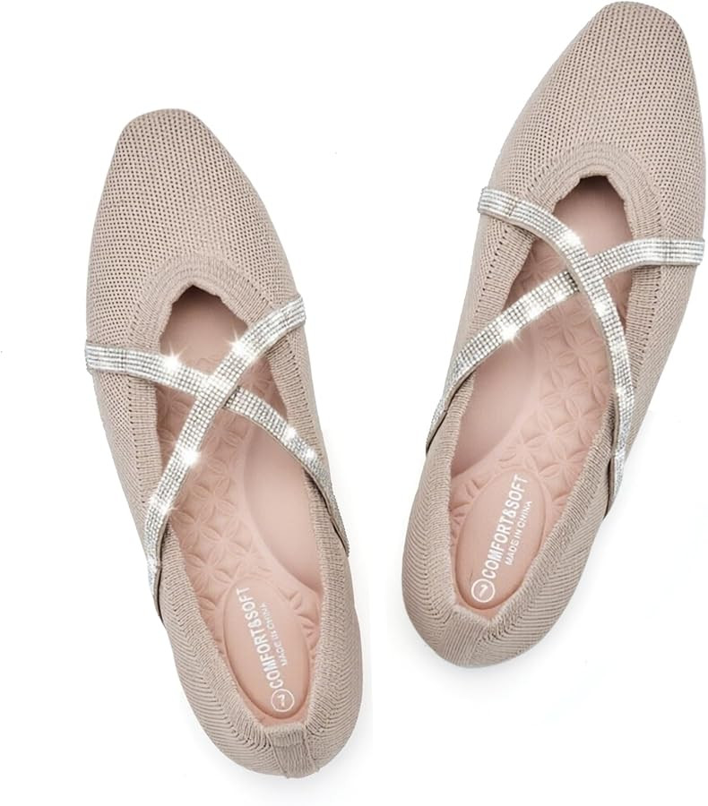 Frank Mully Women's Flats Square Toe Mary Jane Ballet Flat with Cross Straps Washable Knit Comfor... | Amazon (US)
