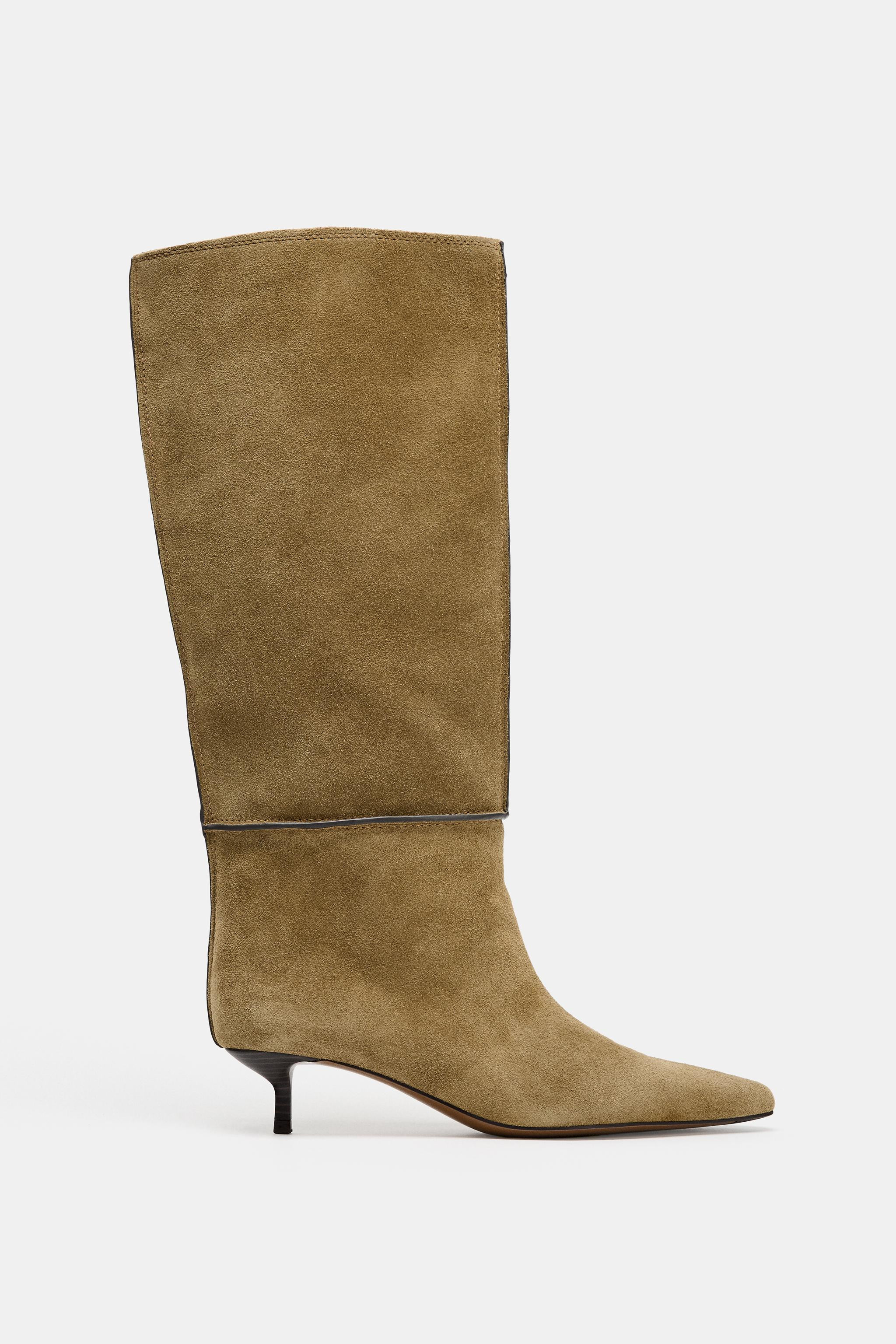 STITCHED SPLIT SUEDE BOOTS | Zara UK