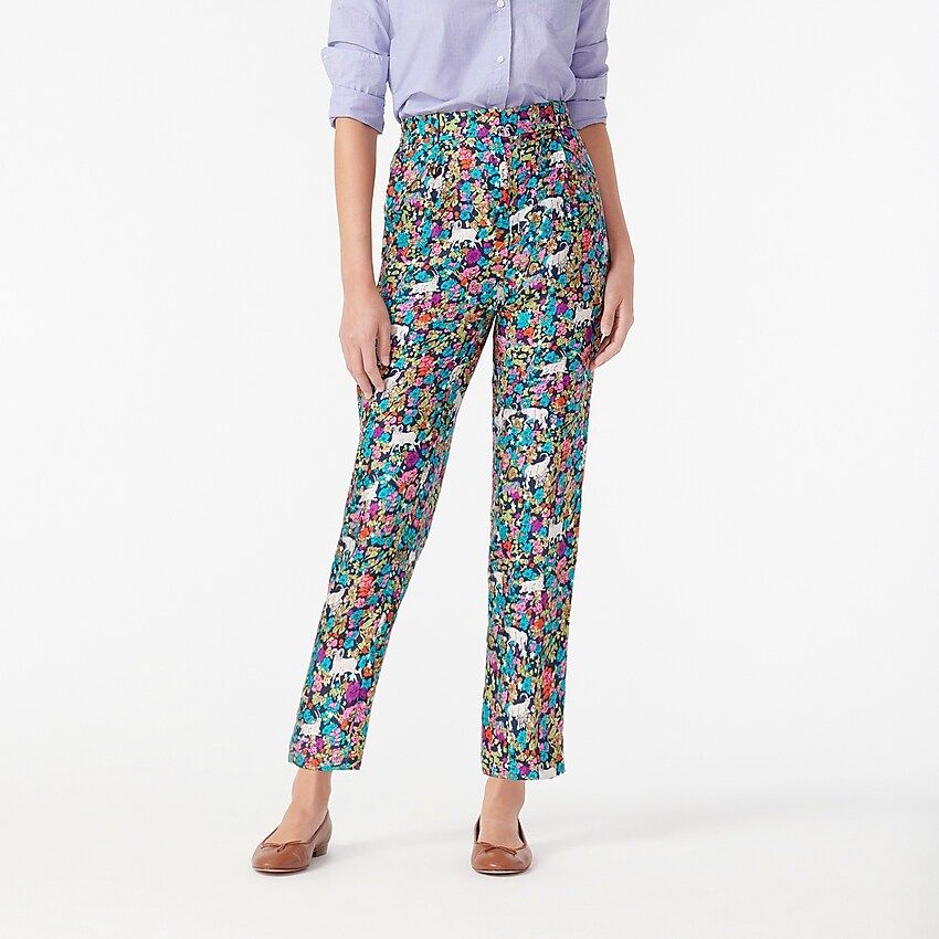 Collection high-rise silk-twill trouser in grazing goats print | J.Crew US