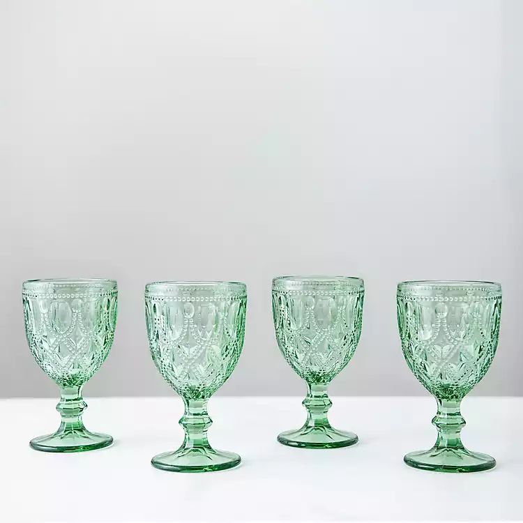 Green Goblet Embossed Wine Glasses, Set of 4 | Kirkland's Home