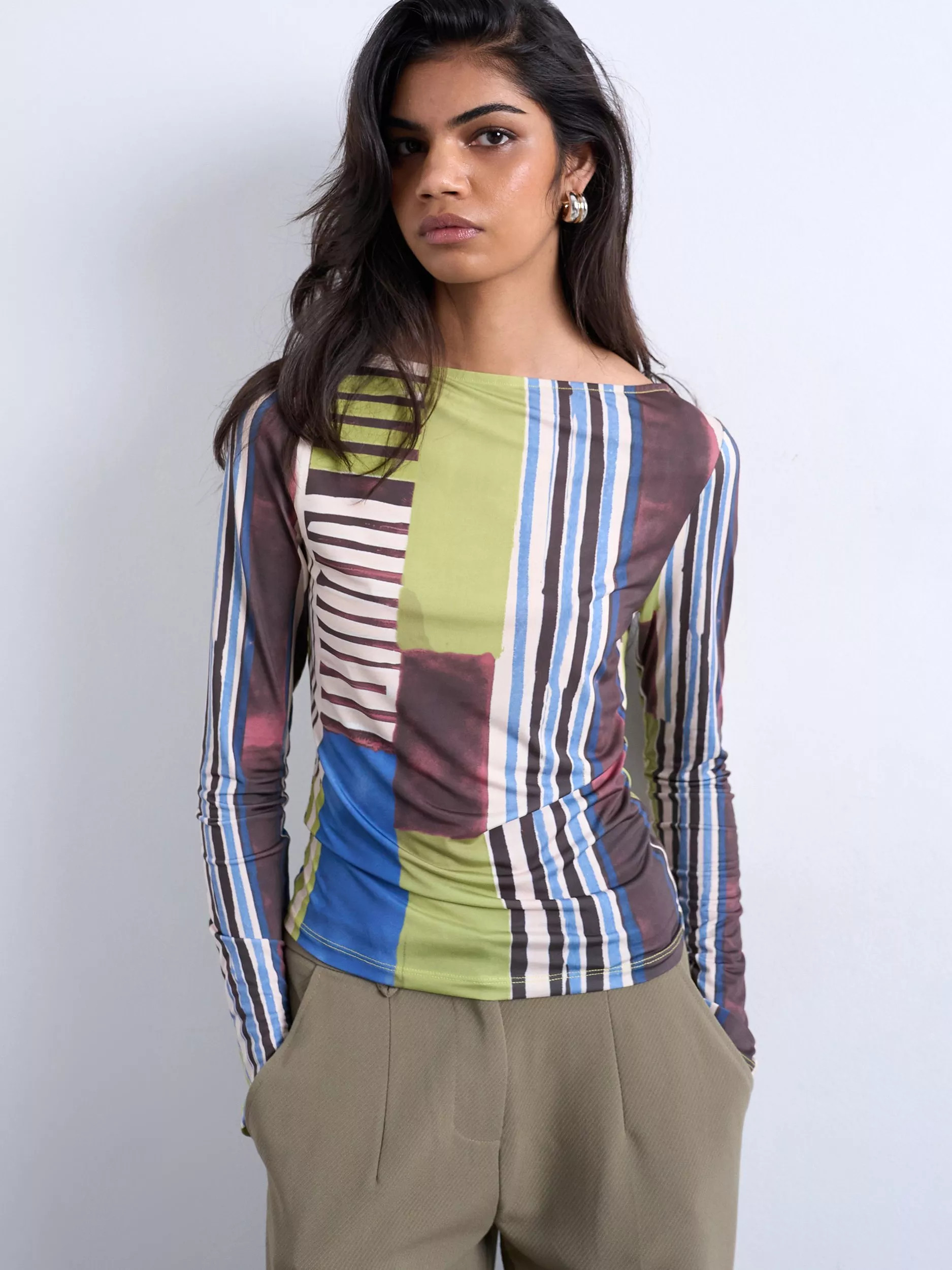 Topshop Mixed Stripe Long Sleeve Top, Multi | John Lewis (UK)