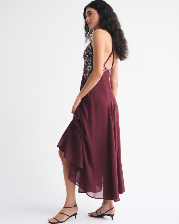 Beaded Plunge Maxi Dress | Abercrombie & Fitch (US)